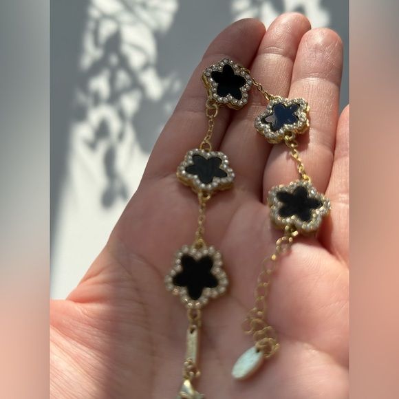 Clover Bracelet Floral Sterling Silver 925 Black Clover Bracelet - Picture 8 of 11